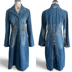 Y2K Manhattan Lace-Up Denim Trench Coat Corset Detail Size 7 Small